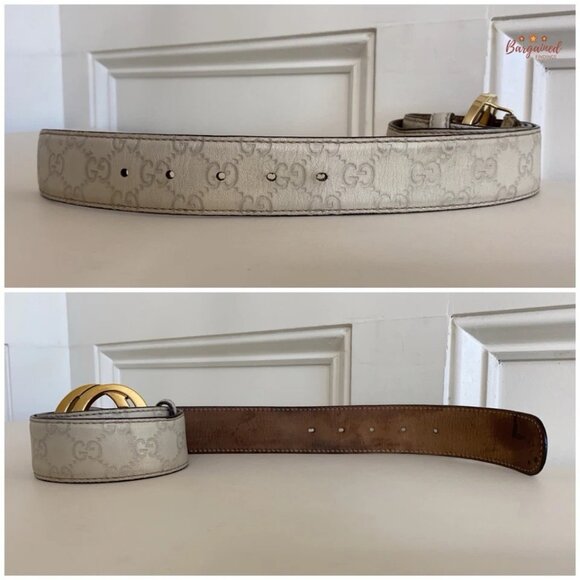 Authentic Gucci Cream Guccissima Leather Gold Interlocking G Buckle Belt 80/32 - Picture 11 of 13